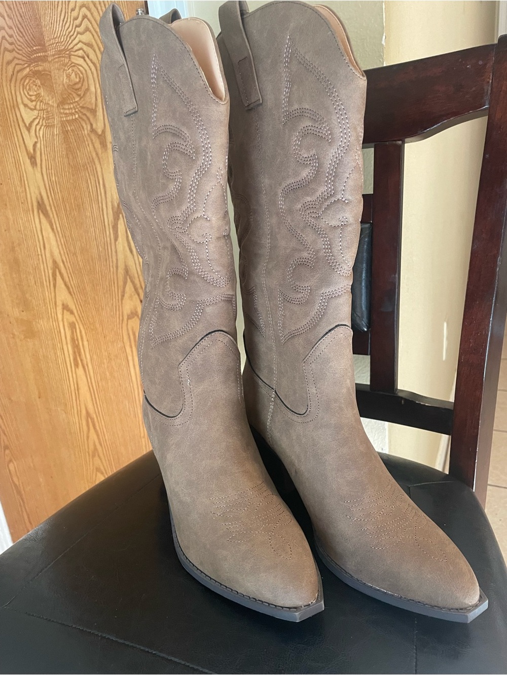 Taupe Suede Women's Western Heeled Boots